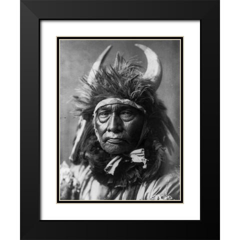 Bull Chief, Apsaroke Black Modern Wood Framed Art Print with Double Matting by Curtis, Edward