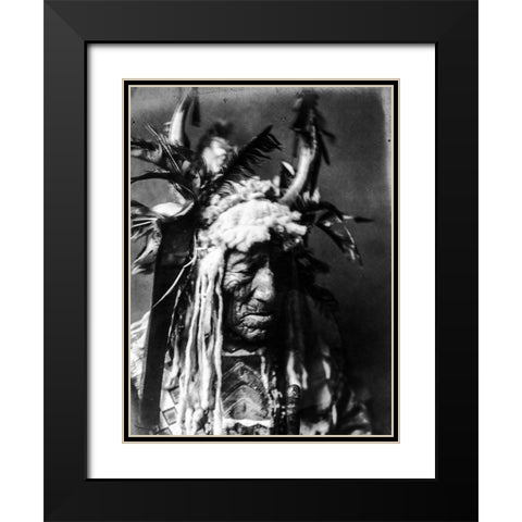 Lean Wolf, Hidatsa Black Modern Wood Framed Art Print with Double Matting by Curtis, Edward