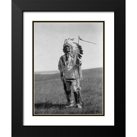 Arikara chief Black Modern Wood Framed Art Print with Double Matting by Curtis, Edward
