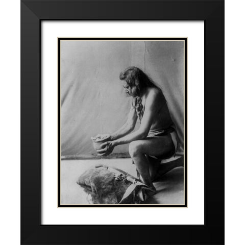 Incense over a medicine bundle Black Modern Wood Framed Art Print with Double Matting by Curtis, Edward