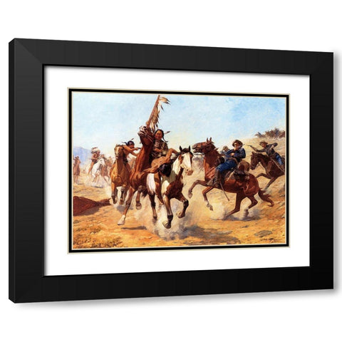 The Silenced War Whoop Black Modern Wood Framed Art Print with Double Matting by Schreyvogel, Charles