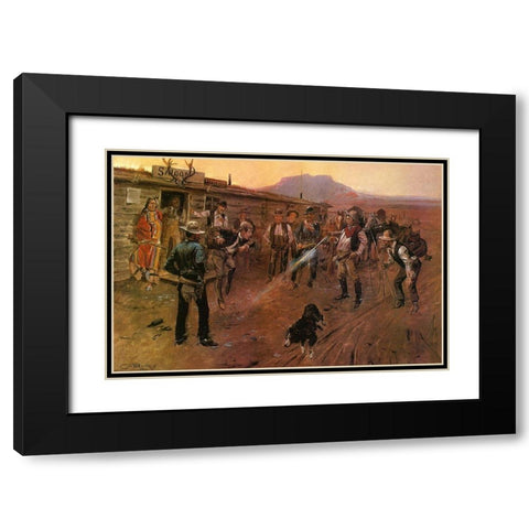 The Tenderfoot Black Modern Wood Framed Art Print with Double Matting by Russell, Charles Marion