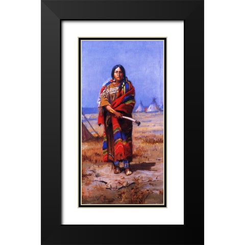 Indian Squaw Black Modern Wood Framed Art Print with Double Matting by Russell, Charles Marion
