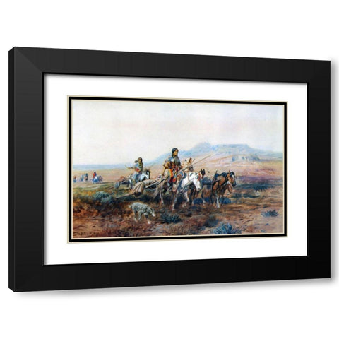 When the Trail Was Long Between Camps Black Modern Wood Framed Art Print with Double Matting by Russell, Charles Marion