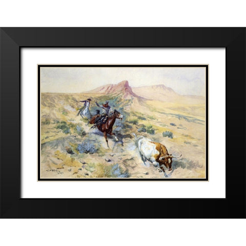 The Herd Quitter Black Modern Wood Framed Art Print with Double Matting by Russell, Charles Marion