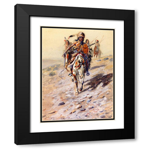 On the Trail Black Modern Wood Framed Art Print with Double Matting by Russell, Charles Marion