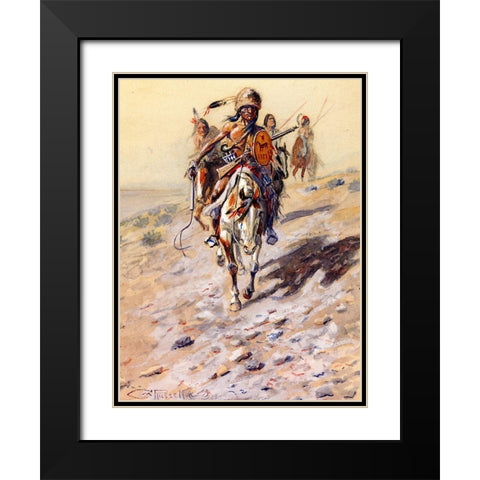 On the Trail Black Modern Wood Framed Art Print with Double Matting by Russell, Charles Marion
