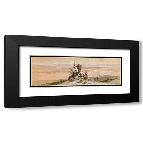 Indian War Party Black Modern Wood Framed Art Print with Double Matting by Russell, Charles Marion