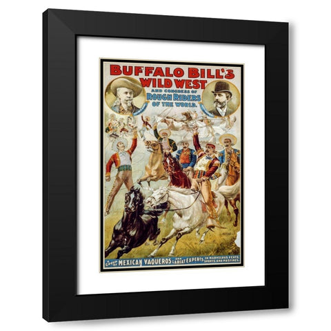 A Group of Mexican Vaqueros and Lariat Experts Black Modern Wood Framed Art Print with Double Matting by Buffalo Bills Wild West Show Poster