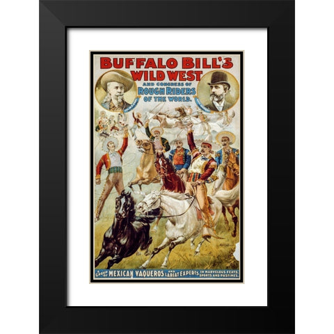 A Group of Mexican Vaqueros and Lariat Experts Black Modern Wood Framed Art Print with Double Matting by Buffalo Bills Wild West Show Poster