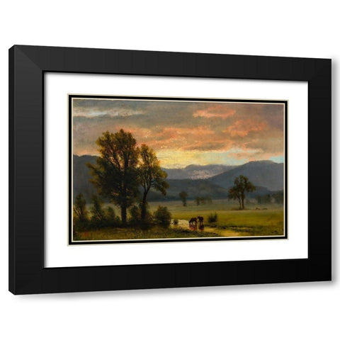 Landscape with cattle Black Modern Wood Framed Art Print with Double Matting by Bierstadt, Albert