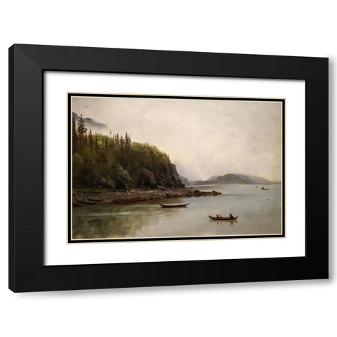 Indians Fishing Black Modern Wood Framed Art Print with Double Matting by Bierstadt, Albert