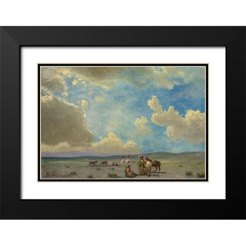 Indian Encampment Black Modern Wood Framed Art Print with Double Matting by Bierstadt, Albert