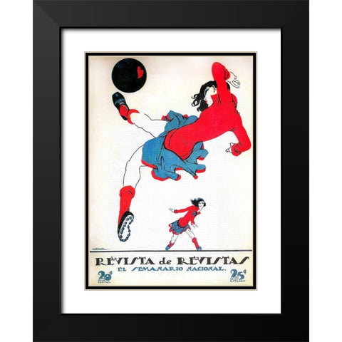 Mexican Magazine Cover 1920 Womens Soccer Black Modern Wood Framed Art Print with Double Matting by Garcia Cabral, Ernesto