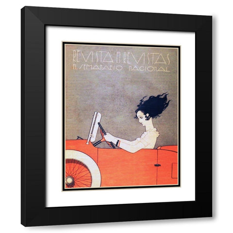 Mexican Magazine Cover 1920 Woman in Car Black Modern Wood Framed Art Print with Double Matting by Garcia Cabral, Ernesto