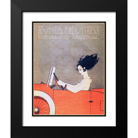 Mexican Magazine Cover 1920 Woman in Car Black Modern Wood Framed Art Print with Double Matting by Garcia Cabral, Ernesto
