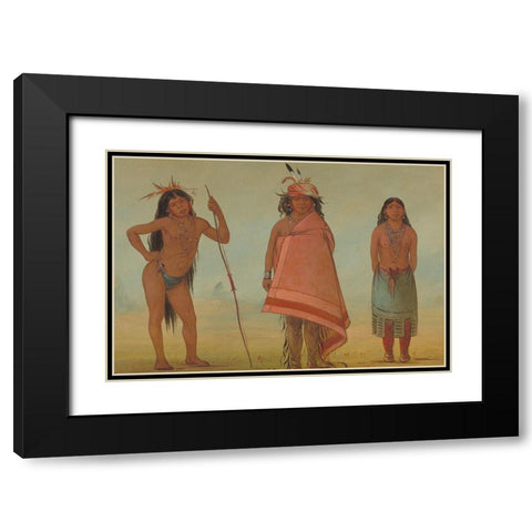 Cochimtee Chief, His Wife, and a Warrior Black Modern Wood Framed Art Print with Double Matting by Catlin, George
