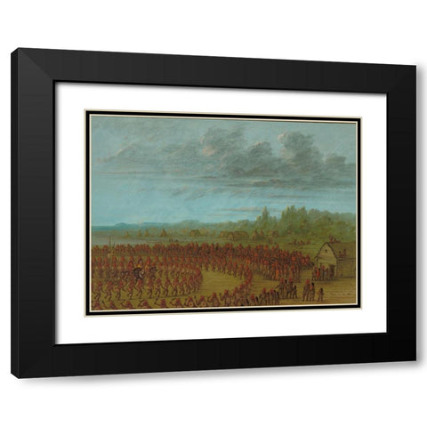 War Dance of the Saukies Black Modern Wood Framed Art Print with Double Matting by Catlin, George