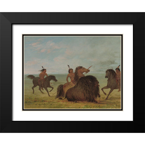 Camanchees Lancing a Buffalo Bull Black Modern Wood Framed Art Print with Double Matting by Catlin, George