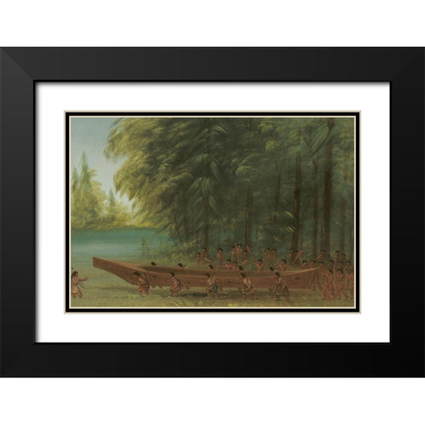 Launching a Canoe Nayas Indians Black Modern Wood Framed Art Print with Double Matting by Catlin, George