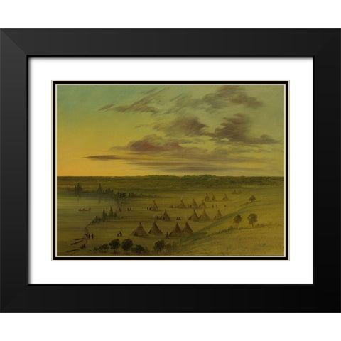 Sioux Village Lac du Cygne Black Modern Wood Framed Art Print with Double Matting by Catlin, George