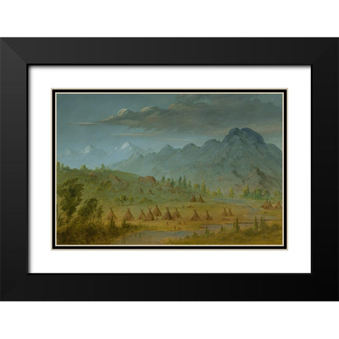 A Crow Village and the Salmon River Mountains Black Modern Wood Framed Art Print with Double Matting by Catlin, George