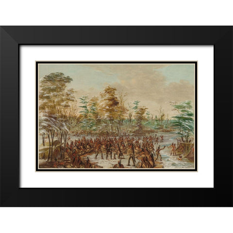 De Tonty Suing for Peace in the Iroquois Village Black Modern Wood Framed Art Print with Double Matting by Catlin, George