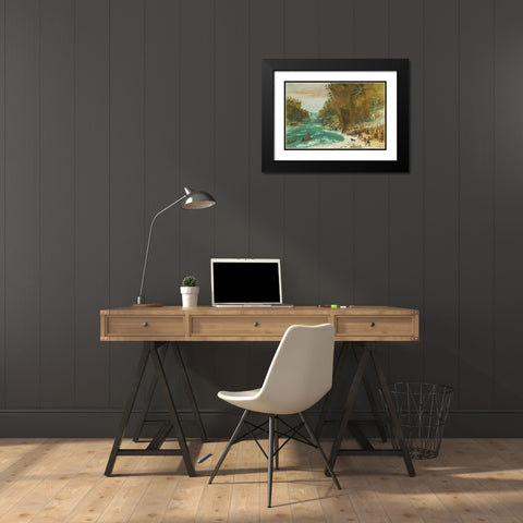 The Expedition Encamped below the Falls of Niagara Black Modern Wood Framed Art Print with Double Matting by Catlin, George