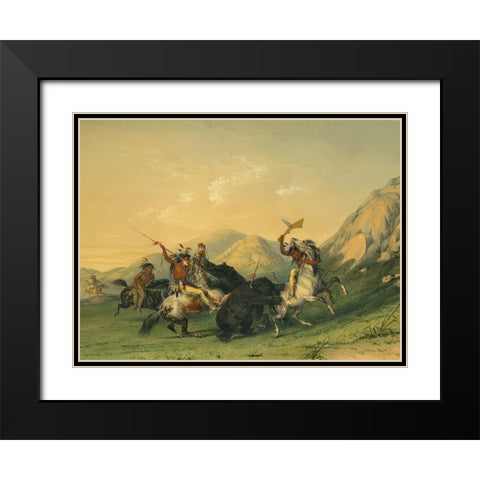 Attacking the Grizzly Bear Black Modern Wood Framed Art Print with Double Matting by Catlin, George