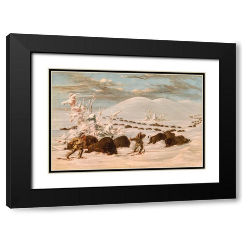 Winter Sport of Killing Buffalo Black Modern Wood Framed Art Print with Double Matting by Catlin, George