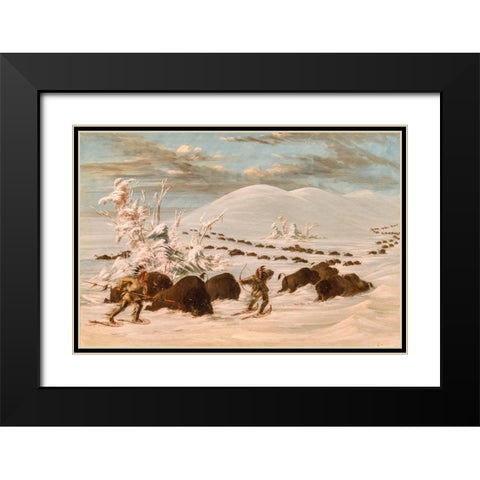 Winter Sport of Killing Buffalo Black Modern Wood Framed Art Print with Double Matting by Catlin, George