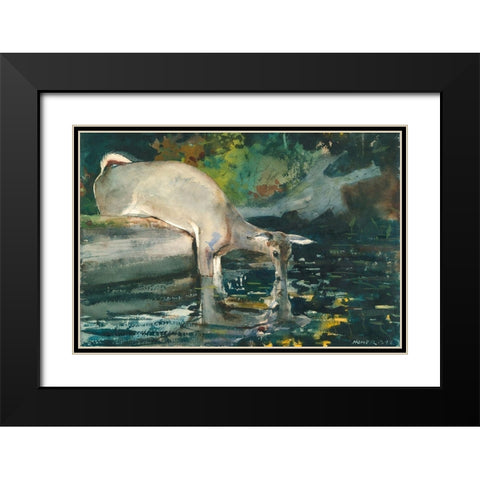 Deer Drinking Black Modern Wood Framed Art Print with Double Matting by Homer, Winslow