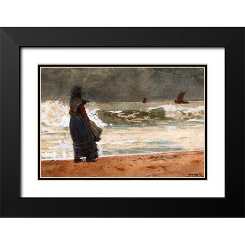 The Watcher, Tynemouth Black Modern Wood Framed Art Print with Double Matting by Homer, Winslow