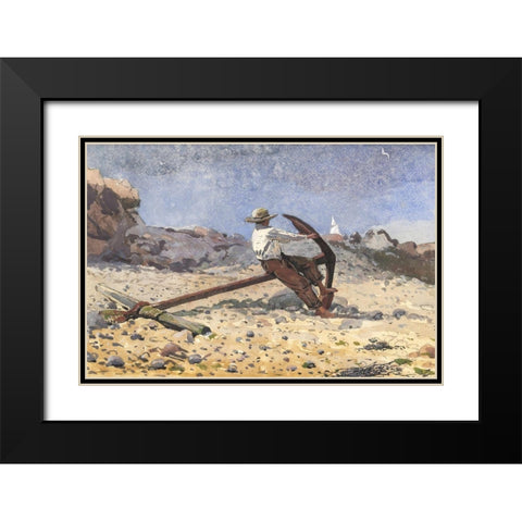 Boy with Anchor Black Modern Wood Framed Art Print with Double Matting by Homer, Winslow