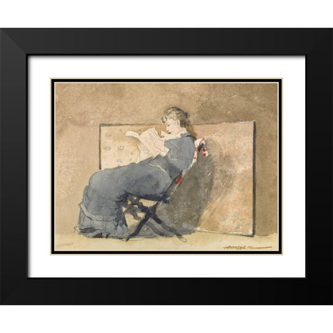Girl Reading Black Modern Wood Framed Art Print with Double Matting by Homer, Winslow