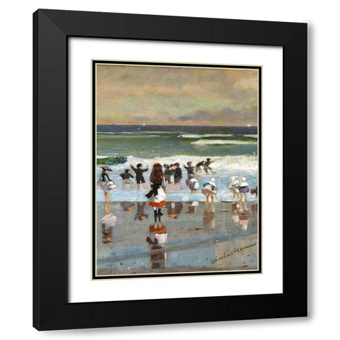 Beach Scene Black Modern Wood Framed Art Print with Double Matting by Homer, Winslow