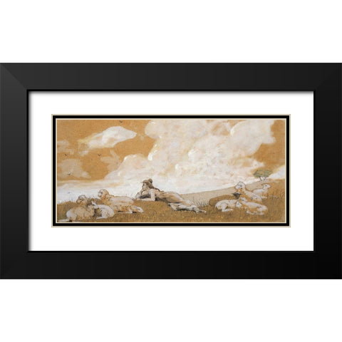 Girl and sheep Black Modern Wood Framed Art Print with Double Matting by Homer, Winslow