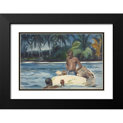 West India Divers Black Modern Wood Framed Art Print with Double Matting by Homer, Winslow