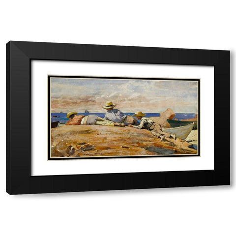 Three Boys on the Shore Black Modern Wood Framed Art Print with Double Matting by Homer, Winslow
