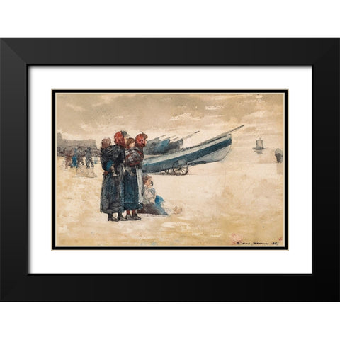 On the Beach, Tynemouth Black Modern Wood Framed Art Print with Double Matting by Homer, Winslow