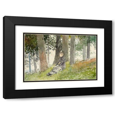 Girl Seated in a Grove Black Modern Wood Framed Art Print with Double Matting by Homer, Winslow