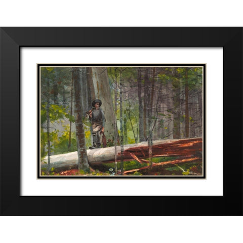 Hunter in the Adirondacks Black Modern Wood Framed Art Print with Double Matting by Homer, Winslow
