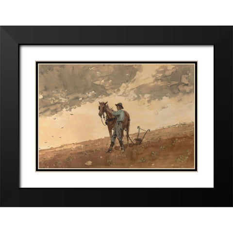 Man with Plow Horse Black Modern Wood Framed Art Print with Double Matting by Homer, Winslow