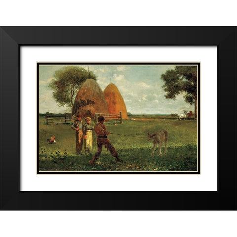 Weaning the Calf Black Modern Wood Framed Art Print with Double Matting by Homer, Winslow