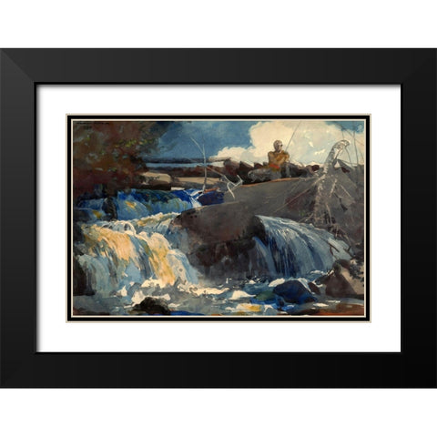 Casting in the Falls Black Modern Wood Framed Art Print with Double Matting by Homer, Winslow