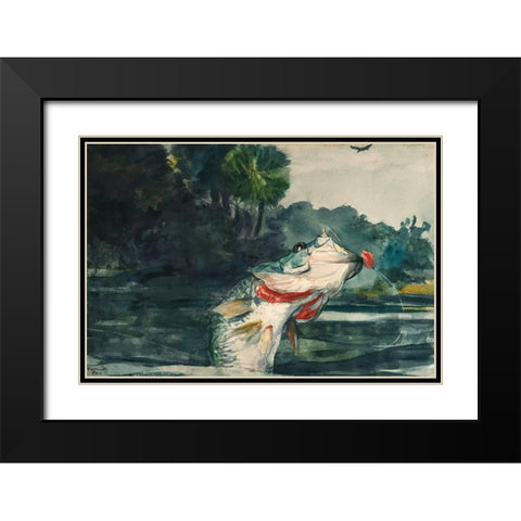Life-Size Black Bass Black Modern Wood Framed Art Print with Double Matting by Homer, Winslow