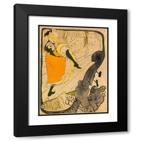 Jane Avril Black Modern Wood Framed Art Print with Double Matting by Toulouse-Lautrec, Henri de