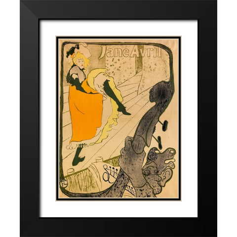 Jane Avril Black Modern Wood Framed Art Print with Double Matting by Toulouse-Lautrec, Henri de