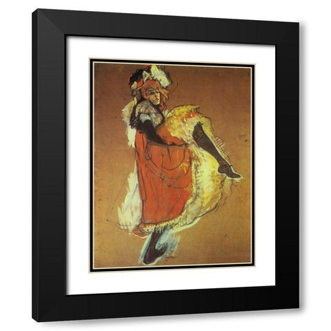 Jane Avril Dancing Black Modern Wood Framed Art Print with Double Matting by Toulouse-Lautrec, Henri de