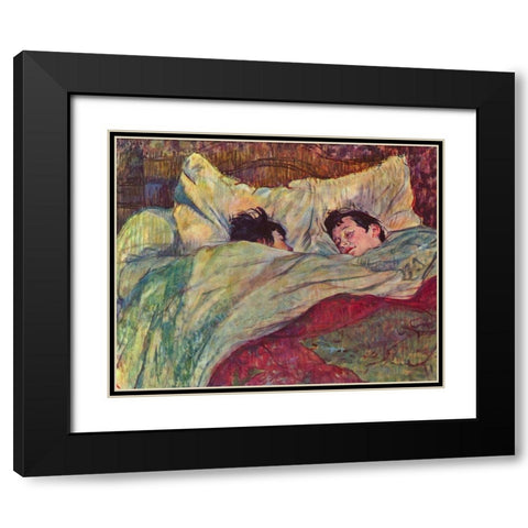 In the Bed Black Modern Wood Framed Art Print with Double Matting by Toulouse-Lautrec, Henri de